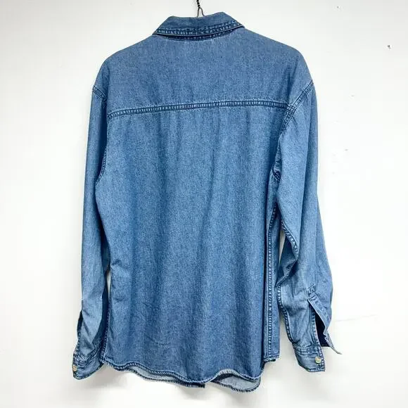 Vintage 90s Solutions Denim Floral Embroidered Long Sleeve Button Up Top Size M - Picture 3 of 3